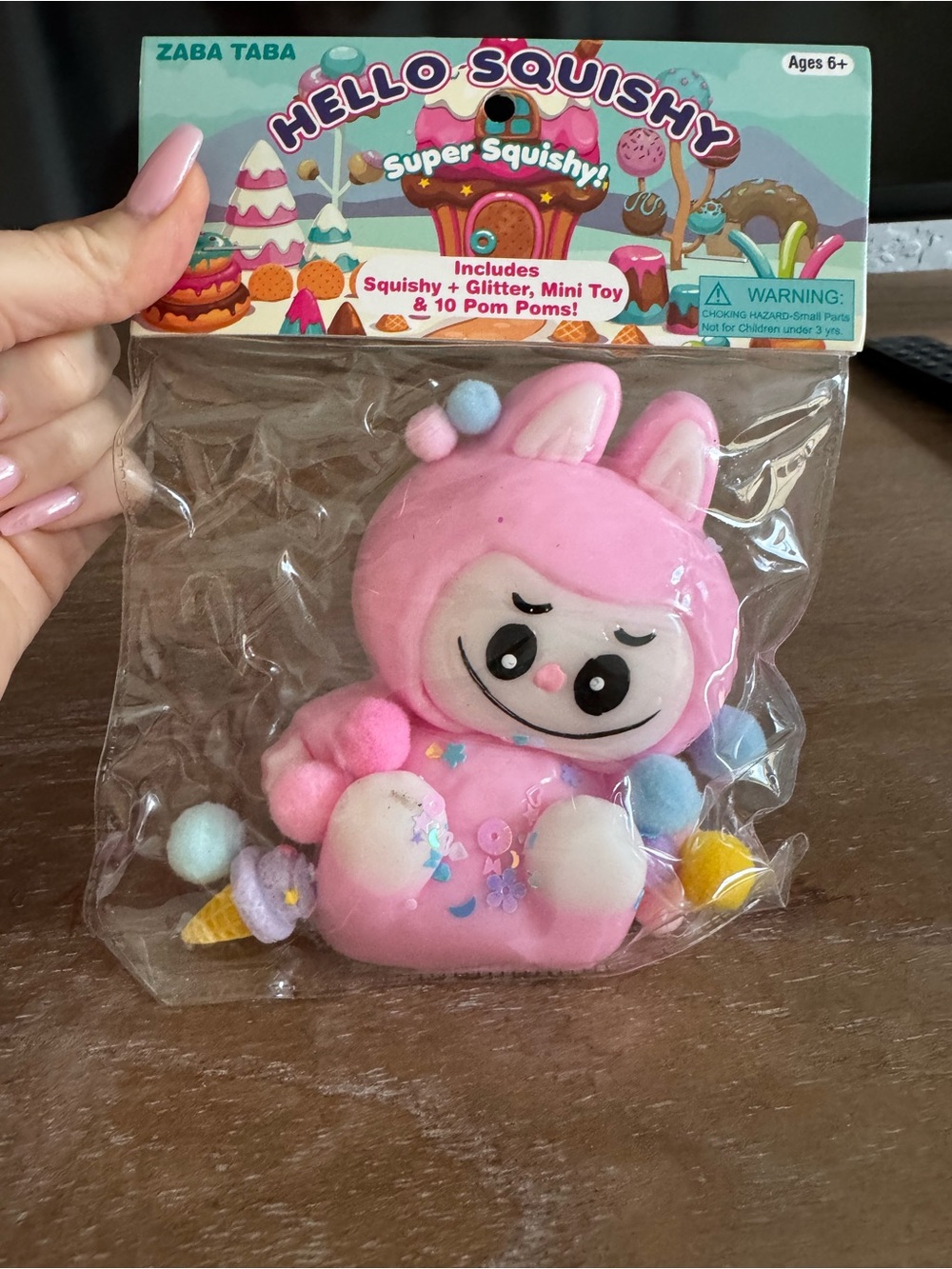 Hello-Squishy Pink Labubu with Pom-Pom Accents NIB
